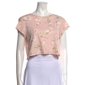 LoveShackFancy Floral Print Bateau Neckline Crop Top, size S